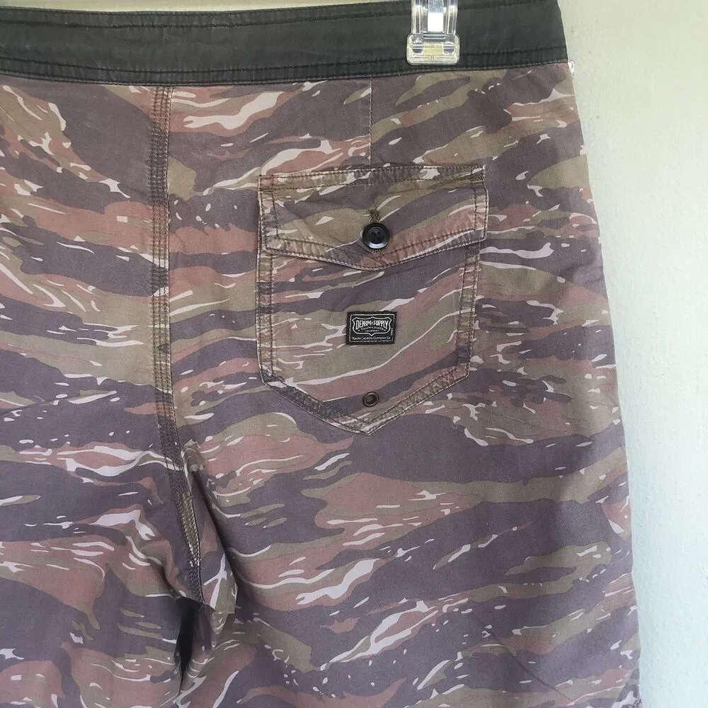 Denim & Supply Ralph Lauren Board Shorts 32 Tiger Stripe Camo Drawstrings Beach